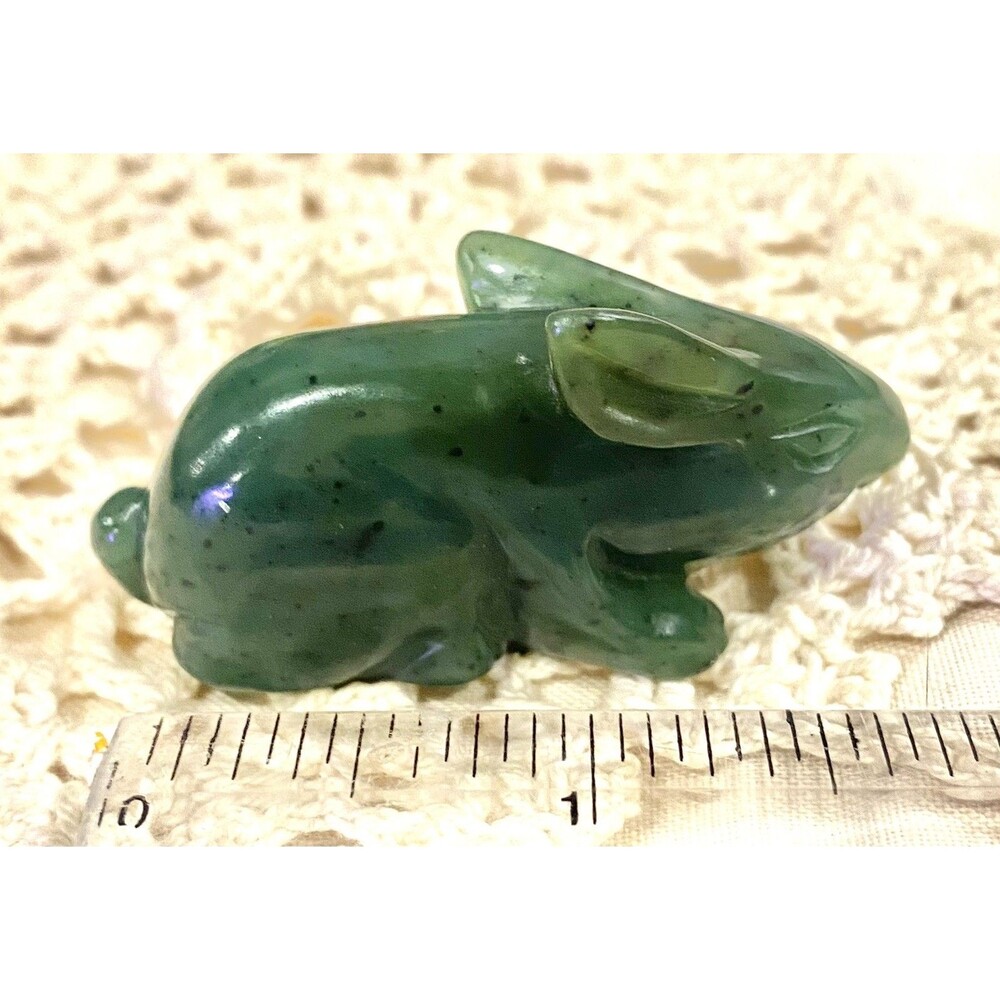 Vintage Nephrite Jade Rabbit Carving Figurine Collectible Dark Green *Pre-owned*